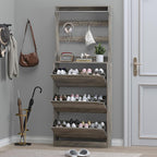 Shoe Cabinet with 3 Flip Drawers & Coat Rack, Narrow Hidden Shoe Storage Cabinet - Image 7
