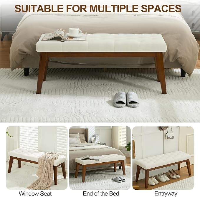 43.5'' Linen Bedroom Bench, Upholstered End of Bed Bench - Image 4