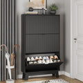 Shoe Cabinet with 3 Flip Drawers, Hidden Slim Wooden Shoe Rack Cabinet by Xixini