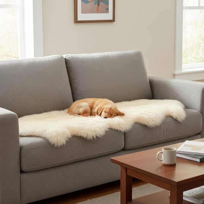 Premium Champagne Sheepskin Rug Genuine Double 2x6ft Pelt Fluffy Fur Rug - Image 5