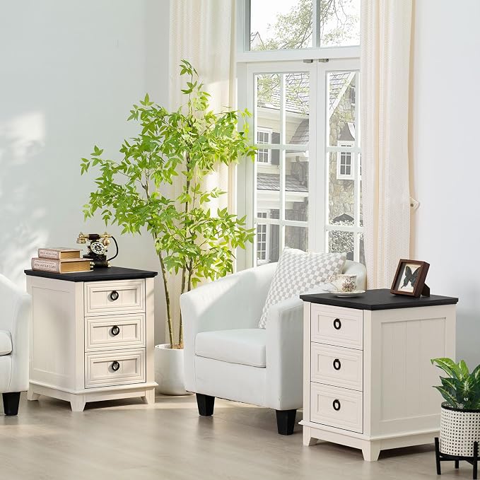 18" Farmhouse Night Stand with 3 Drawers, Wood End Table Dresser - Image 8