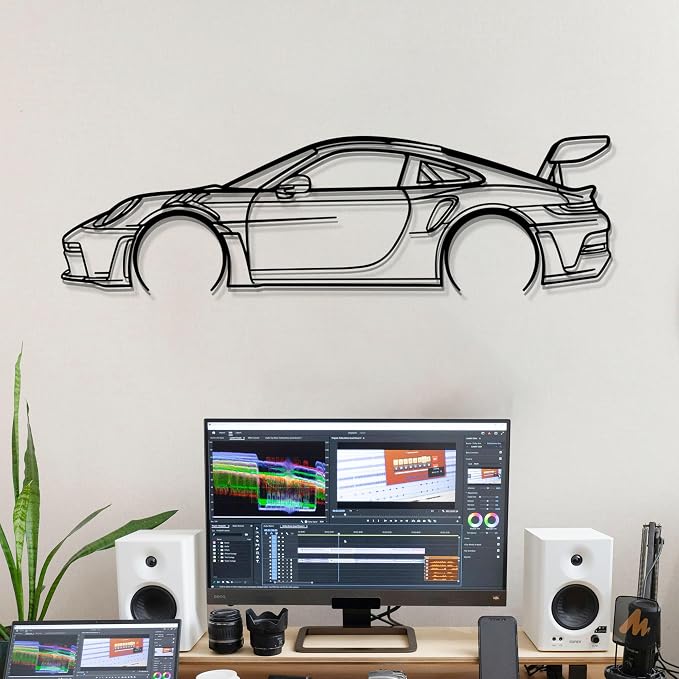 Dekory Car Wall Art – 911 GT3 RS Black Metal Sports Car Silhouette, Modern - Image 2