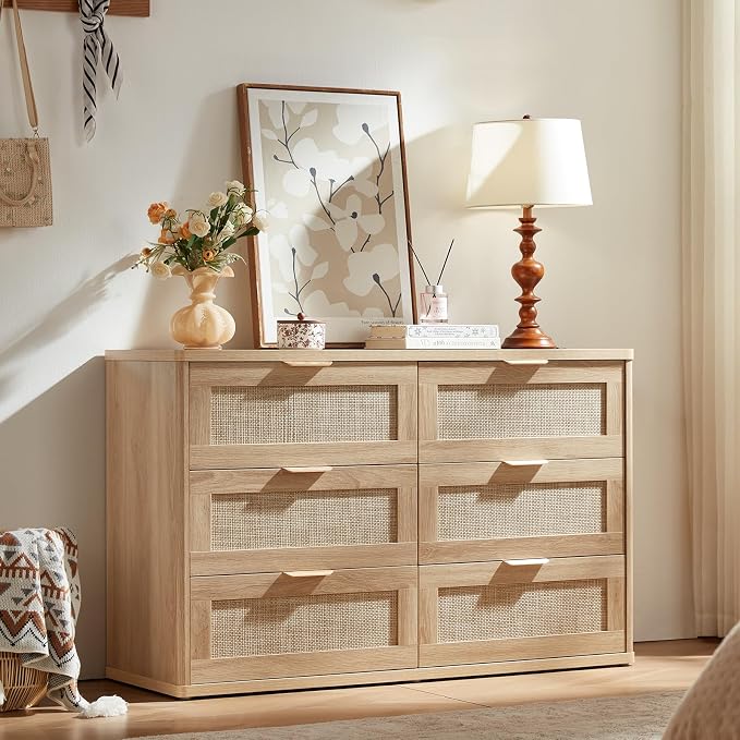 LEYAOYAO Rattan Dresser and Nightstand Set of 2, Boho Wood Dresser - Image 4