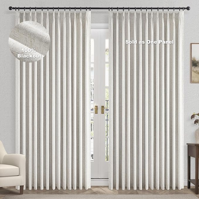 Topfinel Extral Wide Curtains, Pinch Pleated 100% Blackout Linen Luxury Drapery by Topfinel