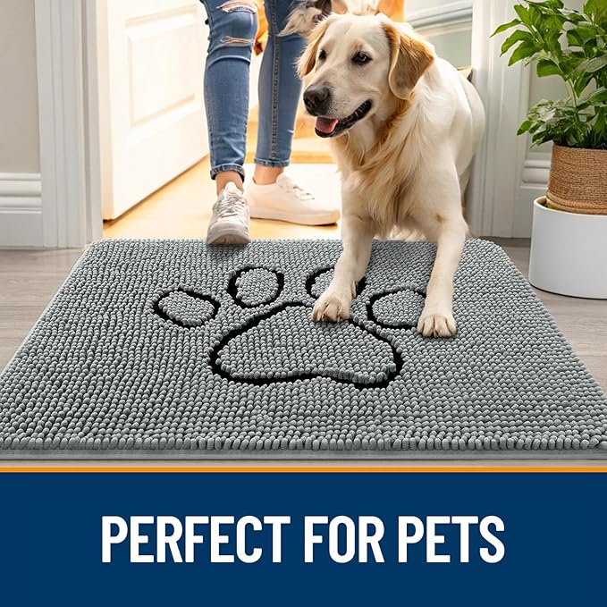 OLANLY Dog Door Mat for Muddy Paws 35x24, Paw Print Design, Absorbs Moisture - Image 6