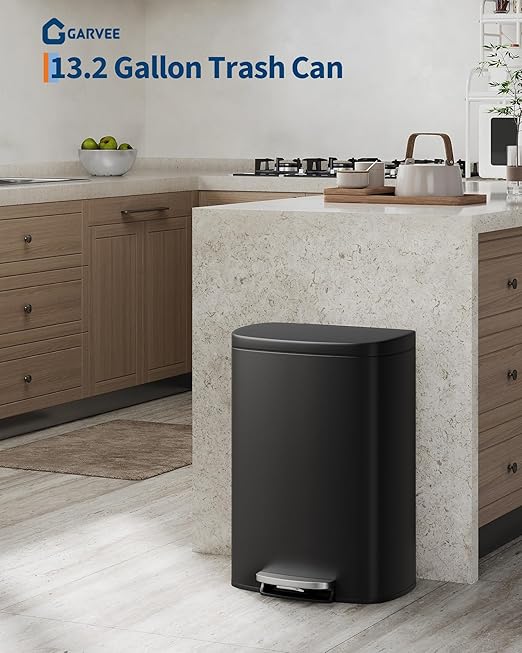 GarveeHome Stainless Steel Kitchen Trash Can, 13 Gal / 50 L Step-On Garbage Bin - Image 2