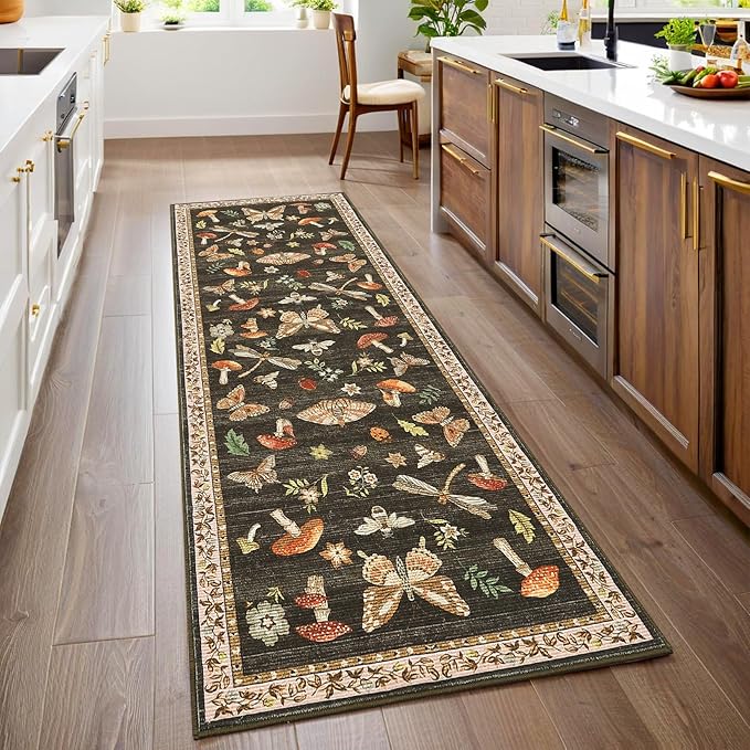 Mushroom Insect Washable Rug 2x6 Runners by ROYHOME
