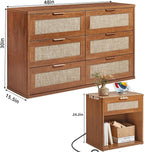 LEYAOYAO Rattan Dresser and Nightstand Set of 2, Boho Wood Dresser - Image 3