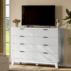 Fluted Dresser with 8 Drawers, Wooden Dresser TV Stand, Wood Closet Clothes - Image 7