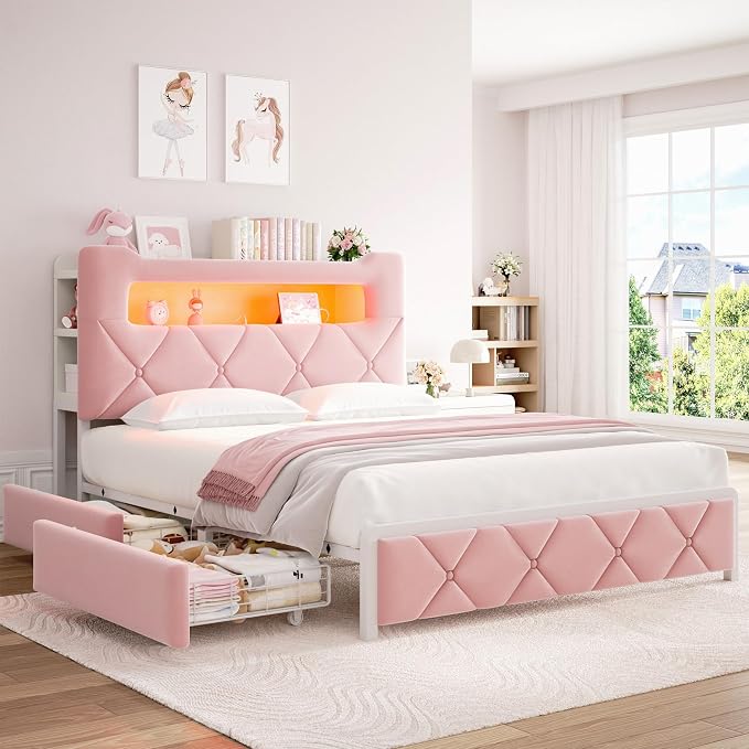 Queen Upholstered LED Bed Frame - Image 8