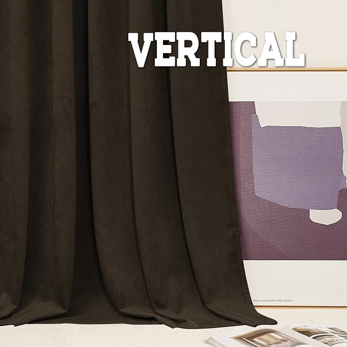RYB HOME Brown Velvet Curtains 96 inches, Back Tab Soft Fabric Room Darkening - Image 5