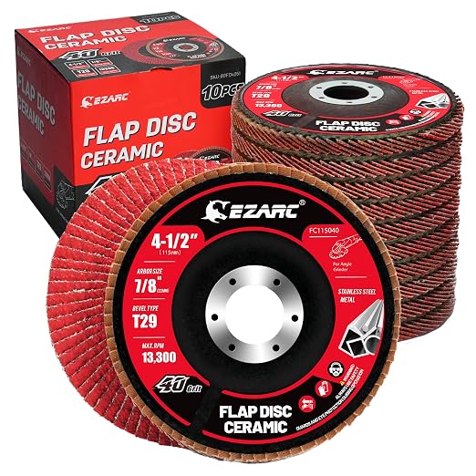 EZARC Ceramic Flap Discs 40 Grit, 4 1/2 x 7/8-Inch Flap Sanding Disc, Type 29 by EZARCTools