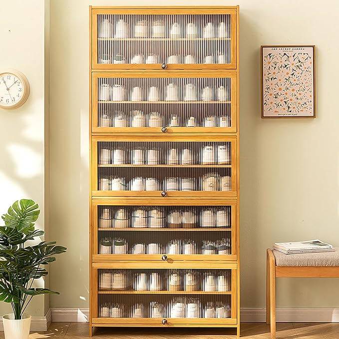 Bamboo Shoe Cabinet with Acrylic Door, 10-Tier Shoe Storage Rack, 40-45 Pairs - Image 9