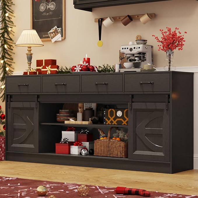 70” Large Long Buffet Sideboard Cabinet w/4 Drawer, Farmhouse Buffet Storage by chartustriable