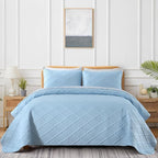 Yiran Ash Blue Quilt Set King Size, 3 Piece Reversible Bedspreads Bedding Set - Image 2