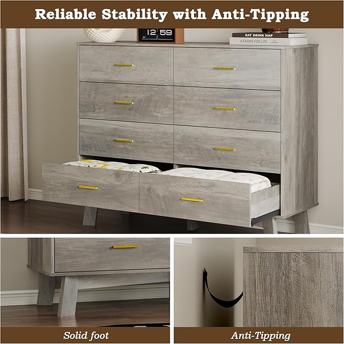 Dresser for Bedroom with 8-Drawer, X-Shape Base & Adjustable Center Leg - Image 6