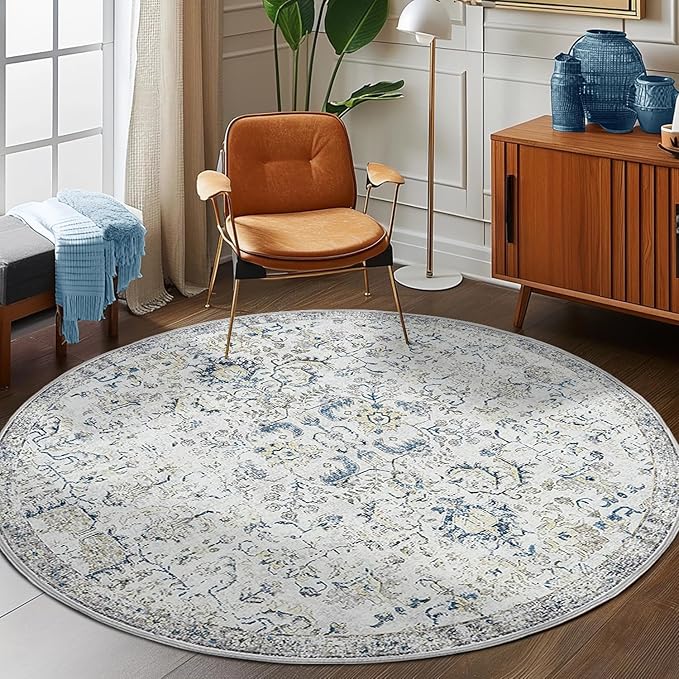 jinchan Kalen Round Rug 8ft Area Rug Washable Vintage Indoor Retro Accent Floor - Image 2