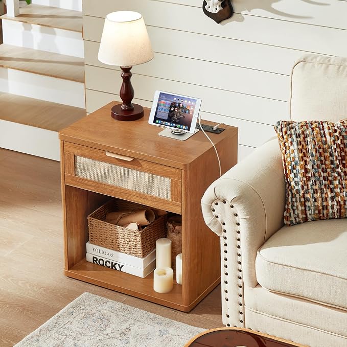 LEYAOYAO Rattan Dresser and Nightstand Set of 2, Boho Wood Dresser - Image 8