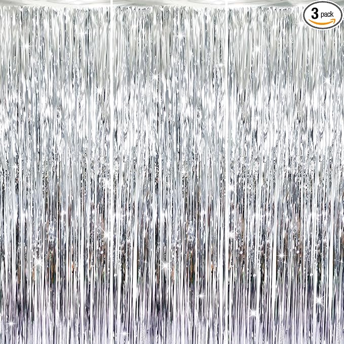 GOER 3.2 ft x 8.2 ft Metallic Tinsel Foil Fringe Curtains Party Photo Backdrop by GOER