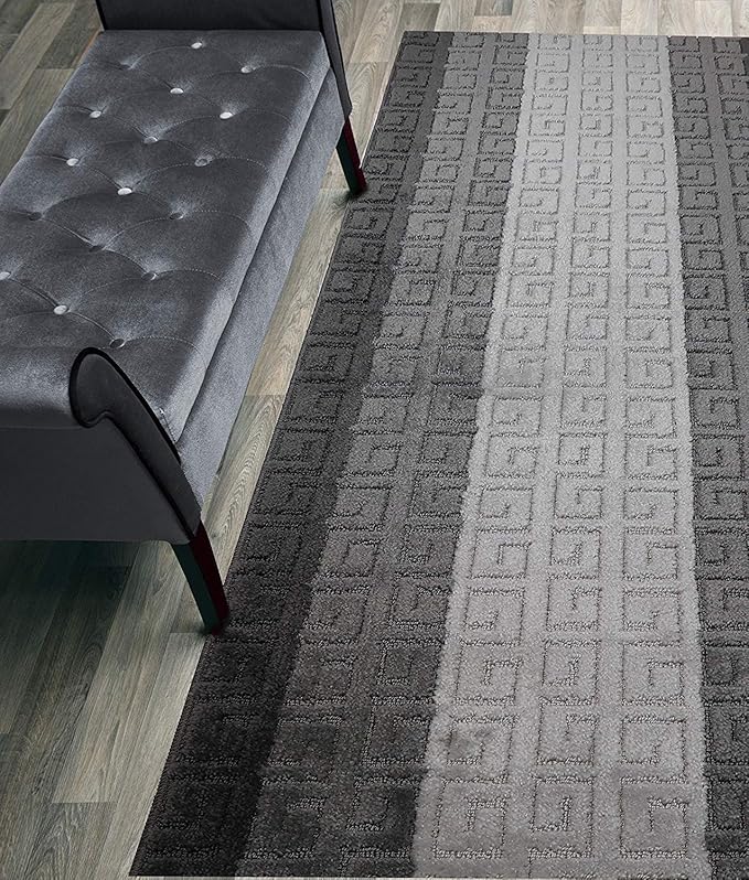 Custom Length Hallway Runner Rug, Slip Resistant, Meander Grey, 26 Inch X 32 by ORFAHOME