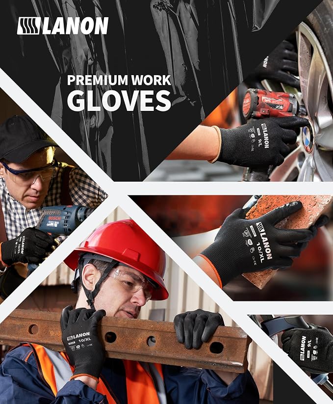 LANON Safety Work Gloves for Men and Women, 18 Pairs Mechanic Black Working - Image 5