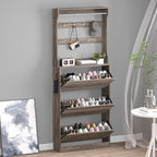 Shoe Cabinet with 3 Flip Drawers & Coat Rack, Narrow Hidden Shoe Storage Cabinet by BORNOON