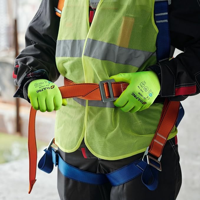 DULFINE Work Gloves for Men and Women, Hi-Vis Yellow Knit Nylon Glove - Image 4