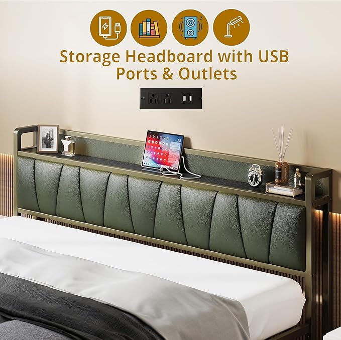 LIKIMIO California King Bed Frame, Storage Headboard - Image 3