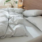MooMee Striped Duvet Cover Set 100% Washed Cotton Linen Like Textured - Image 8