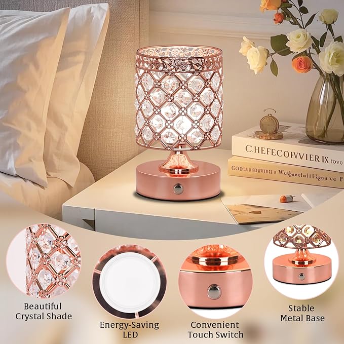 TOBUSA Crystal Rechargeable Cordless Table Lamps Set of 2, Wireless Lamps - Image 5