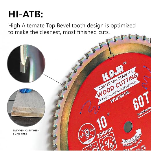 2-Pack 10" 60T & 90T 5/8" Arbor Woodworking Circular Saw Blade, - Image 7