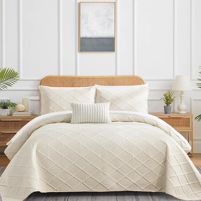 Yiran Quilt King Size Beige Summer Bedspreads Bedding Set 3 Pieces Thin - Image 2