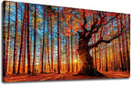 Yearainn Large Canvas Wall Art Forest Sunset Canvas Pictures Red Leaf Trees by yearainn