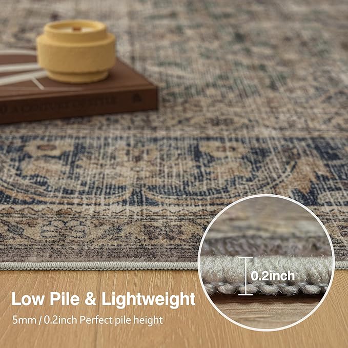 FMFUNCTEX 6x9 Washable Area Rug Brown Vintage Neutral Distressed Large Non Slip - Image 4