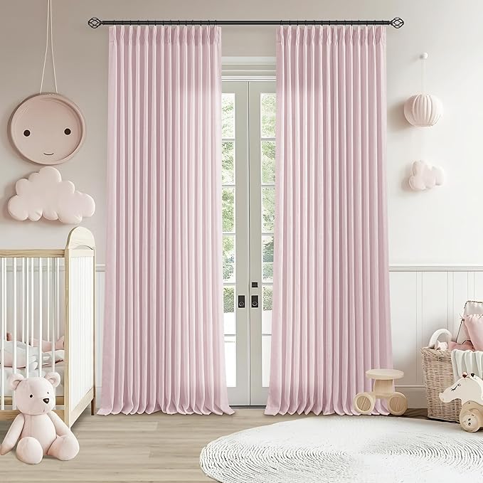 Elegant Blush Pink Semi Sheer 102 Inch Curtains Cotton Linen Textured by Twodrapes
