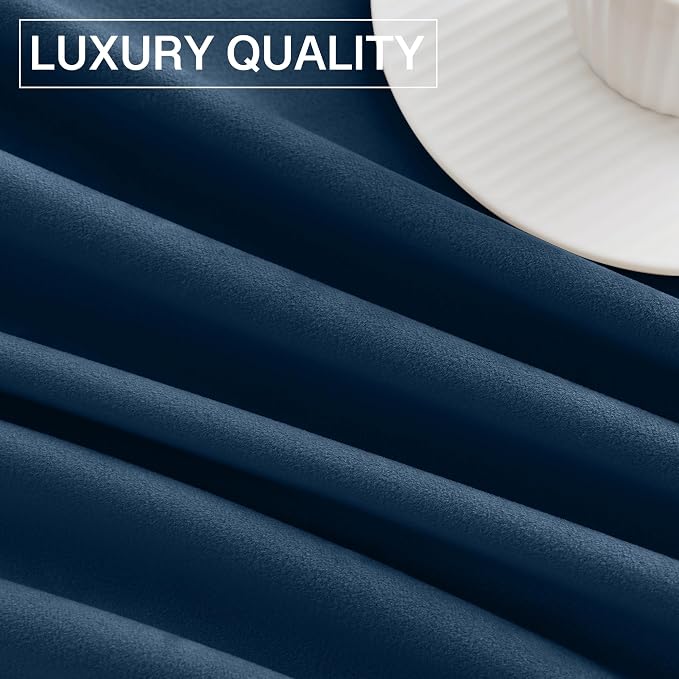 StangH Rod Pocket Velvet Curtains 90 inches Long Navy Blue Blackout Thermal - Image 8