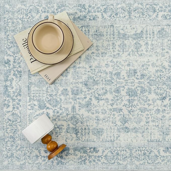 Blue Area Rug 3x4 Office Entryway Rug Machine Washable Kitchen Vintage - Image 7