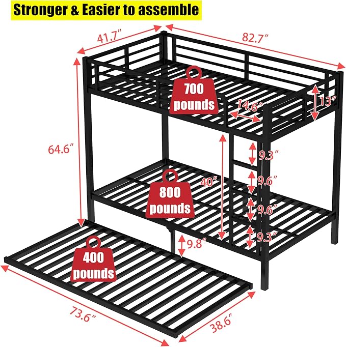 LUXIEE Upgraded & Stronger Heavy Duty Steel Twin XL Over Twin XL Bunk Bed Frame - Image 2