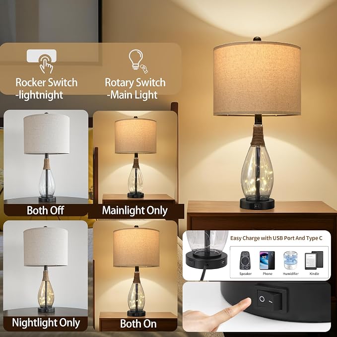 OYEARS 23" Table Lamps for Living Room Set of 2 Bedside Lamps for Night Stands - Image 3