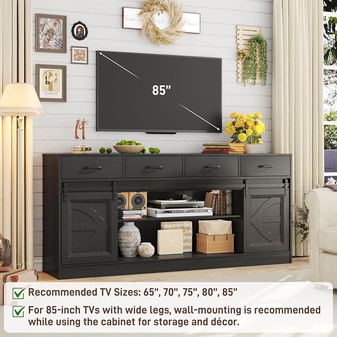 70” Large Long Buffet Sideboard Cabinet w/4 Drawer, Farmhouse Buffet Storage - Image 7