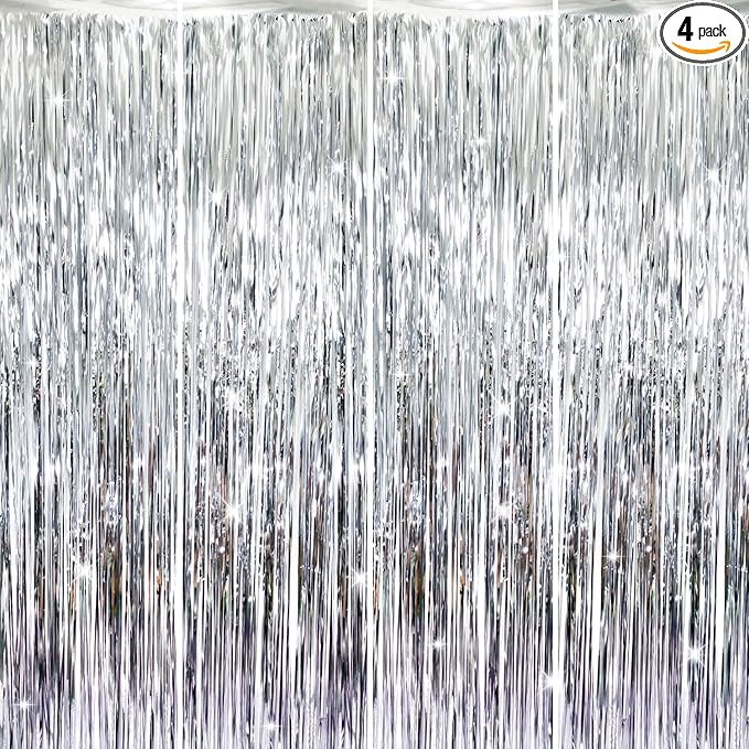 GOER 3.2 ft x 8.2 ft Metallic Tinsel Foil Fringe Curtains Party Photo Backdrop by GOER