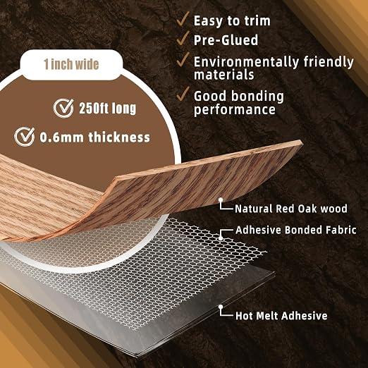 GSCIT Club Red Oak Edge Banding, 1 inch x 250ft roll of Veneer Edge Banding - Image 2