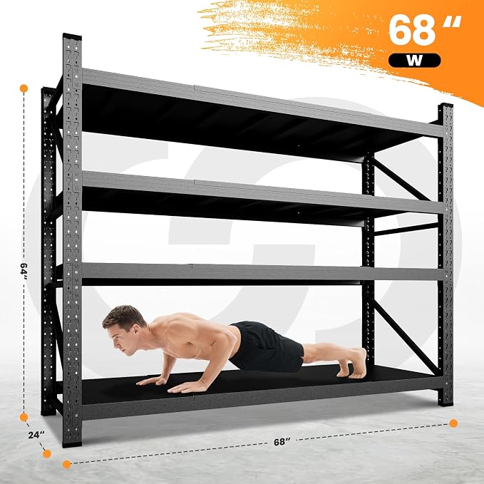 68” W Metal Shelf Heavy Duty, 8000LBS Metal Garage Shelving Units, 4 Tier - Image 2