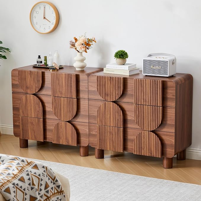 3 Drawer Dressers for Bedroom, 31.5" Wide Large Mid Century Modern Fluted - Image 2