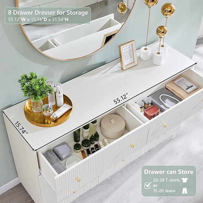 Fluted Dresser for Bedroom, Wood Tall Dresser Storage Organizer, Modern Bedroom - Image 5