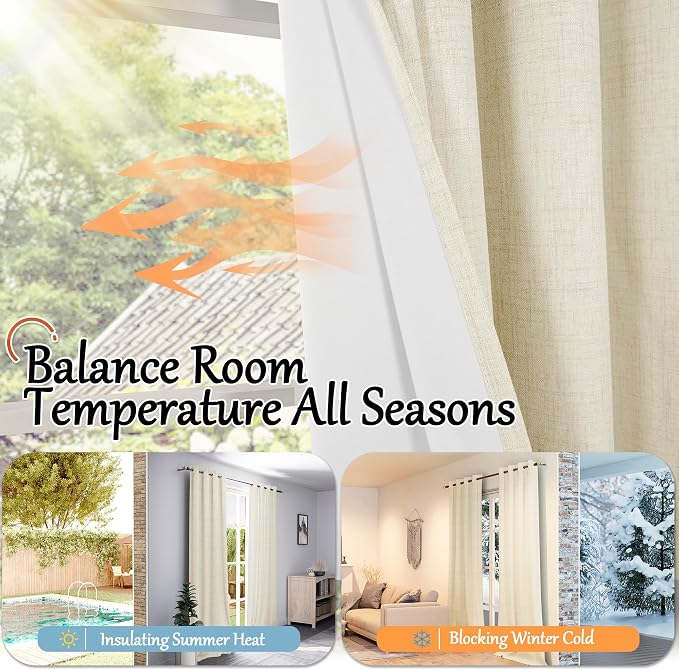 Cream Blackout Curtains for Living Room 90 Inch Length 2 Panels Set, Thermal - Image 6