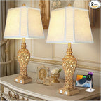 Vintage Table Lamps Set of 2, 28.5'' Tall Antique Gold Bedside Lamps by LuxSightCollection
