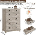 6 Drawer Dressers & Chest of Drawers, Farmhouse Vintage Oak Dresser - Image 2