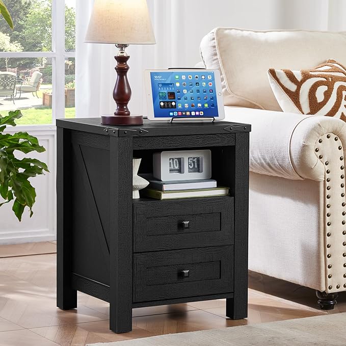 Joaxswe Night Stands with Charging Station Set of 2, Farmhouse Nightstand - Image 6