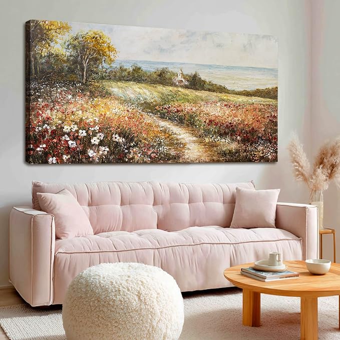 YETHEN WAL Floral Wildflower Meadow Wall Art – Countryside Cottage Landscape by Unknown